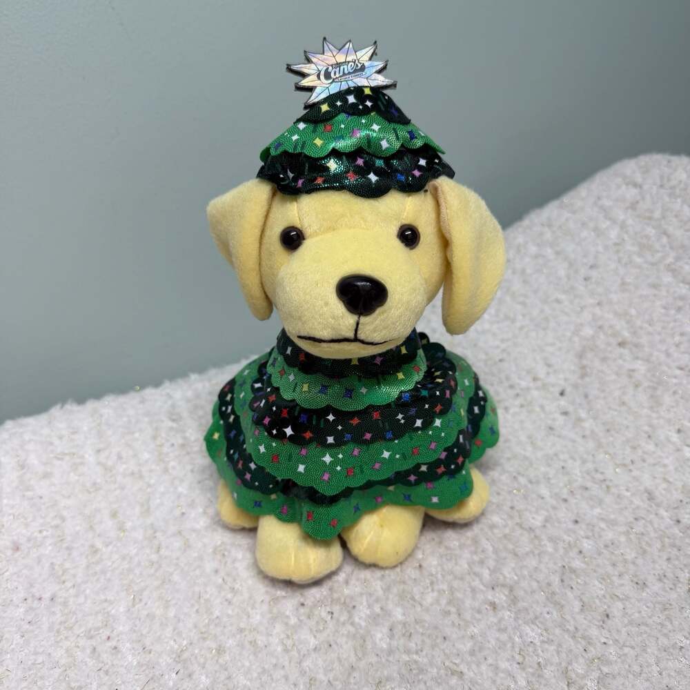 Raising Cane's 2023 Limited Edition Christmas Tree Plush Puppy Dog Chicken Finge